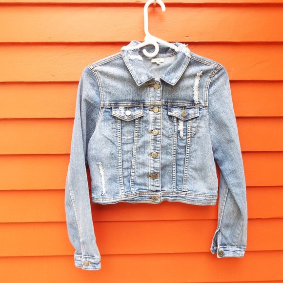 Girl's CHIQLE Distressed Cropped Jean Jacket (L) - Picture 1 of 13